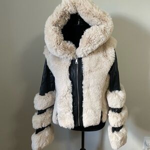 NWT Faux leather and faux fur coat